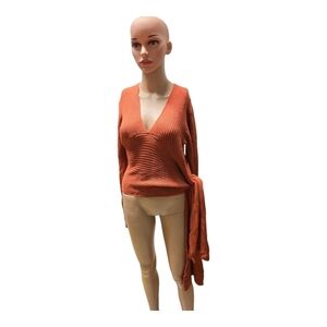 Love Sense Wrap Sweater Womens Sz L V neck Cropped Long Sleeve Cable Knit.